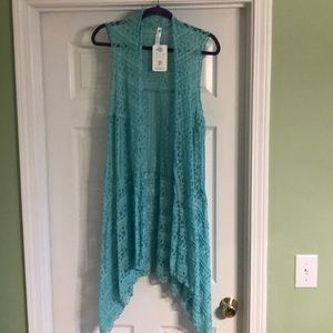 Mint Lace Vest Kimono-New